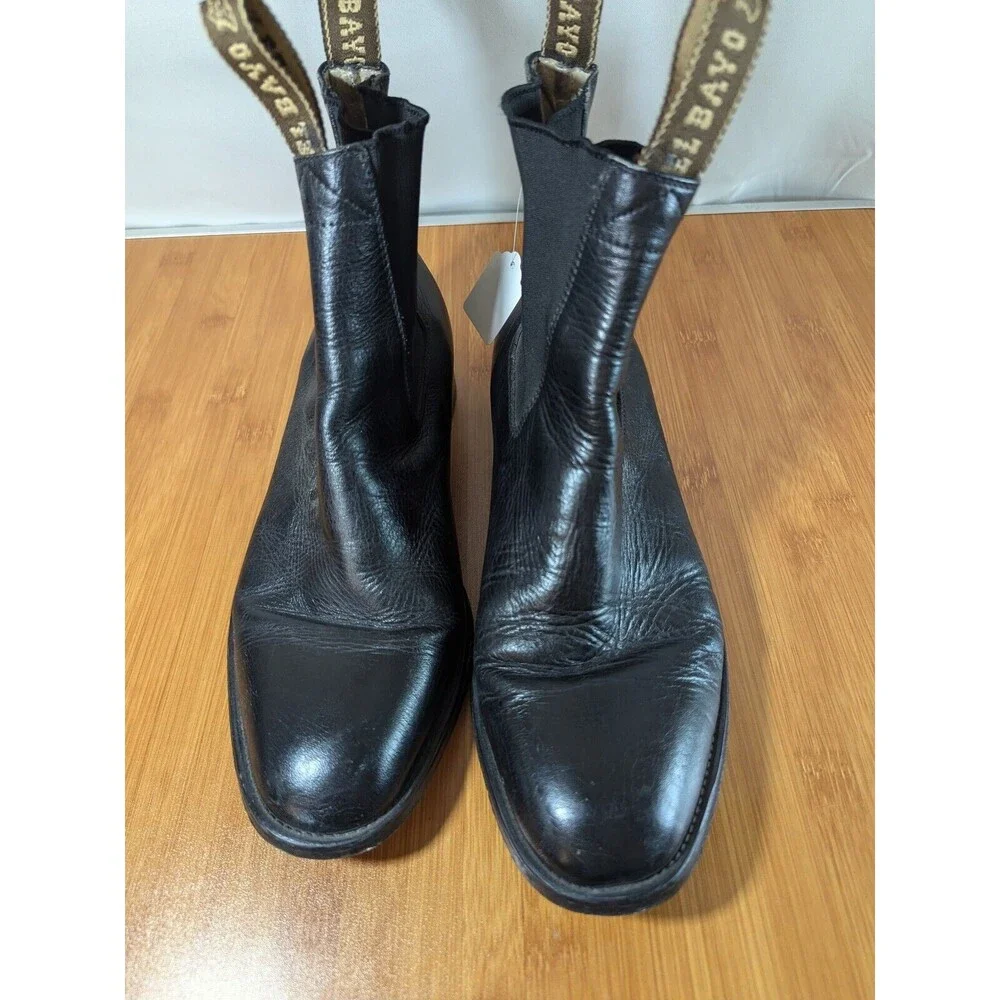 Vintage El Bayo Black Leather Mens Ankle Boots US Size 8 Pull-on Dress (Y05) - Picture 3 of 12